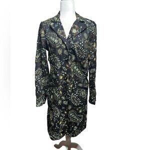 Johnny Was Black Floral Embroidery Trench OverCoat